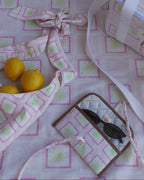 ZAZZA Pink sunglasses case (with sunglasses inside) styled with pink picnic collection & lemons 